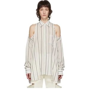 Asymmetrical sheer Maison Margiela open shoulder blouse